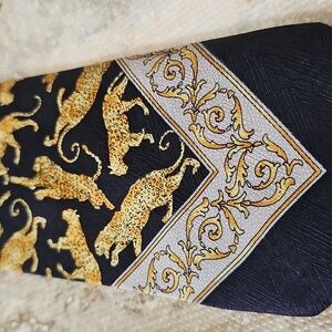 GianniVersace Vintage Black and Gold Leopard Print Tie